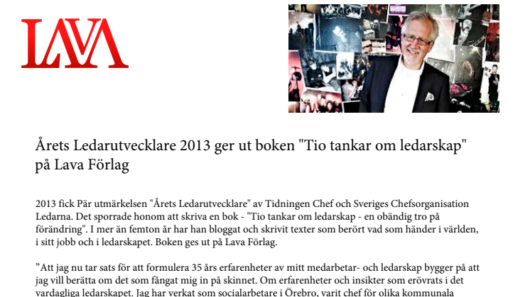 Årets Ledarutvecklare 2013 ger ut boken "Tio tankar om ledarskap" på Lava Förlag