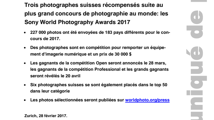 La photographe suisse Alessandra Meniconzi rem-porte deux prix lors des Sony World Photography Awards 2017