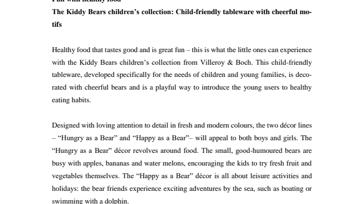 Fun with healthy food – The Kiddy Bears children’s collection: Child-friendly tableware with cheerful motifs 