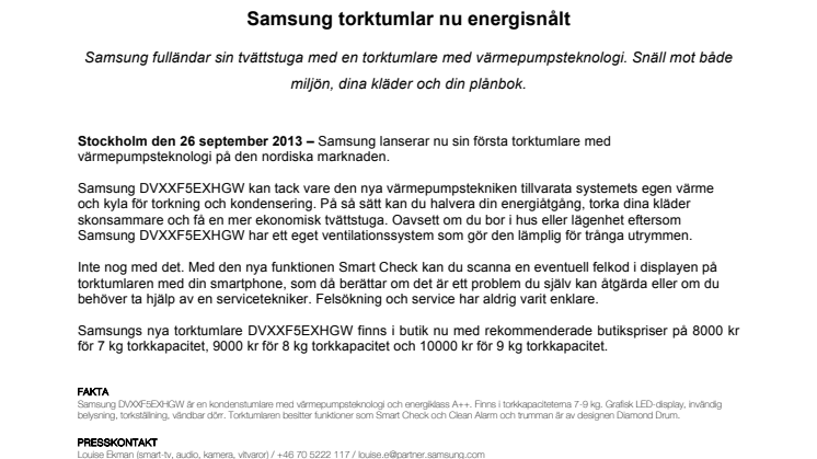 Samsung torktumlar nu energisnålt