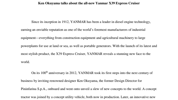 Ken Okuyama talks about the all-new Yanmar X39 Express Cruiser 