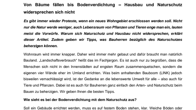 Von Bäume fällen bis Bodenverdichtung – Hausbau und Naturschutz widersprechen sich nicht 