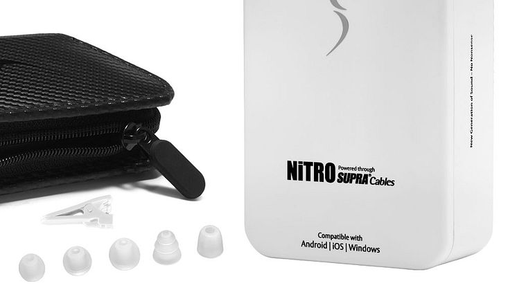 SUPRA NiTRO in-ear white packshot with accessories
