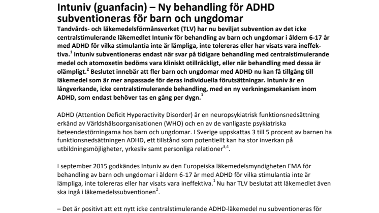 Intuniv (guanfacin) – Ny behandling för ADHD subventioneras för barn och ungdomar
