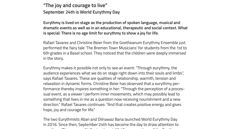 “The joy and courage to live”. ​September 24th is World Eurythmy Day