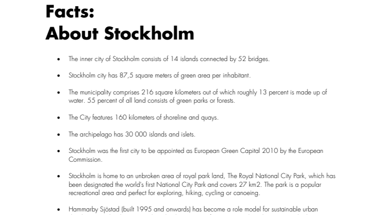 Facts: About Stockholm