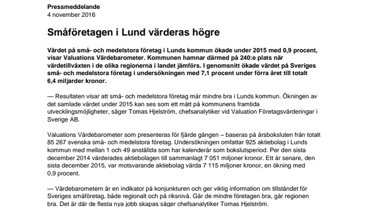Värdebarometern 2015 Lunds kommun