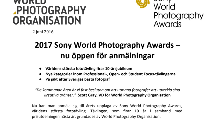 2017 Sony World Photography Awards – nu öppen för anmälningar 