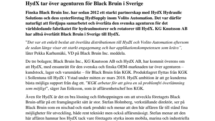 HydX tar över agenturen för Black Bruin i Sverige