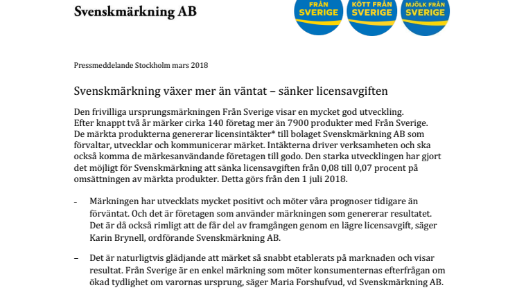 Svenskmärkning växer snabbare än väntat – sänker licensavgiften