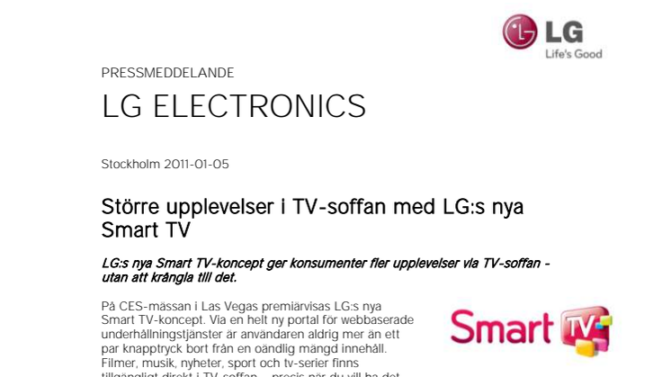 Större upplevelser i TV-soffan med LG:s nya Smart TV