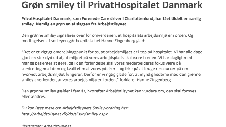 Grøn smiley til PrivatHospitalet Danmark