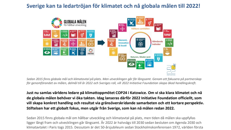 Sverige kan ta ledartröjan för klimatet och nå globala målen till 2022!