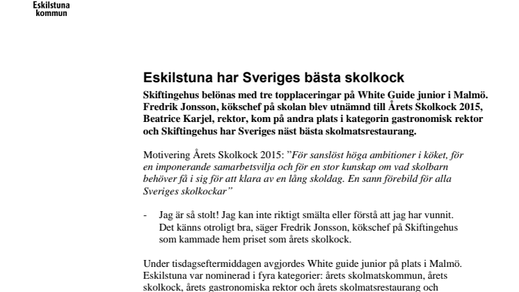Eskilstuna har Sveriges bästa skolkock
