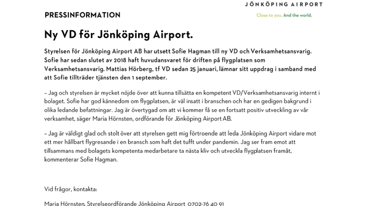 Ny VD för Jönköping Airport
