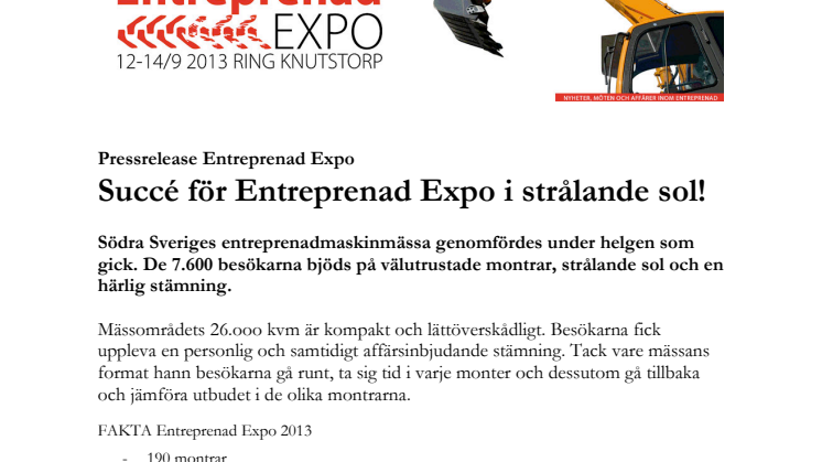 Fler besökare på Entreprenad Expo 2013!