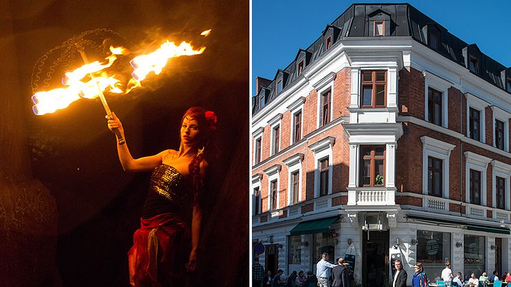 Eldshow Pangea Scenkonst. Mäster Johansgatan efter ombyggnad