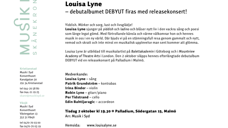 Louisa Lyne – debutalbumet DEBYUT firas med releasekonsert!