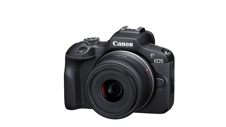 Nya kameran Canon EOS R100 med objektivet Canon RF-S 18-45mm IS STM.