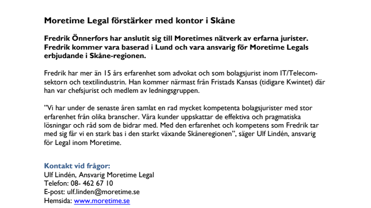 Moretime Legal förstärker med kontor i Skåne