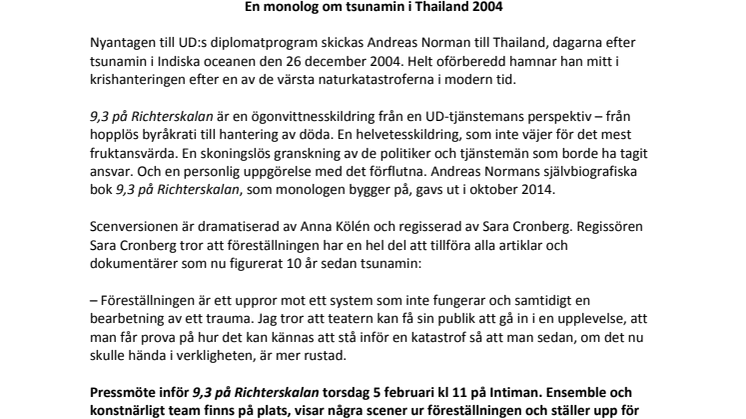 Inbjudan till pressmöte för 9,3 PÅ RICHTERSKALAN