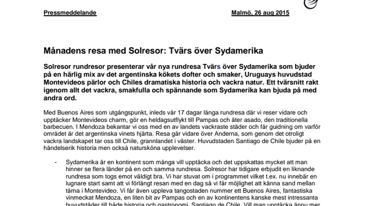  Månadens resa med Solresor: Tvärs över Sydamerika