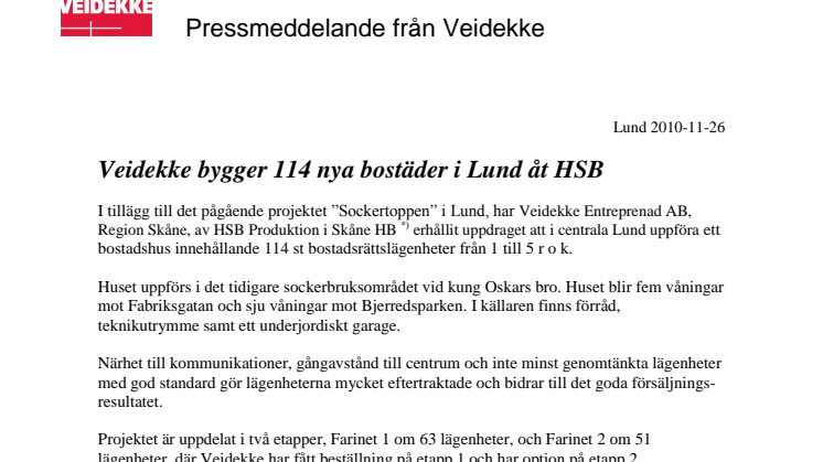 Veidekke bygger 114 nya bostäder i Lund åt HSB