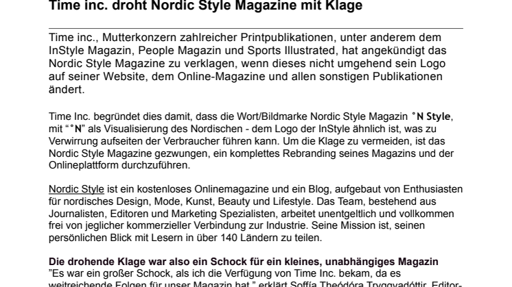 Time inc. droht Nordic Style Magazine mit Klage