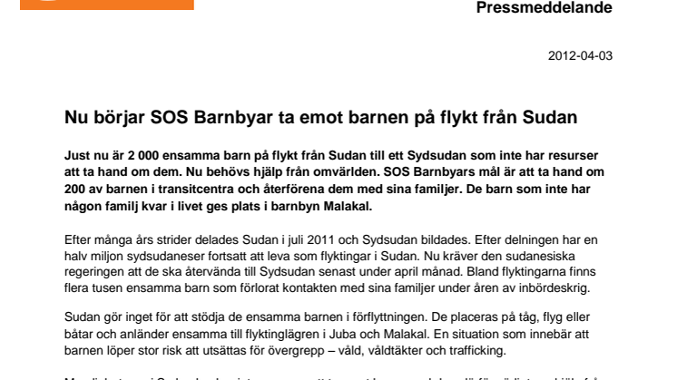 Nu börjar SOS Barnbyar ta emot de ensamma barnen på flykt från Sudan