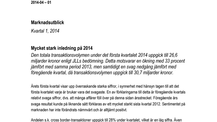 Marknadsutblick Q1 - Mycket stark inledning på 2014