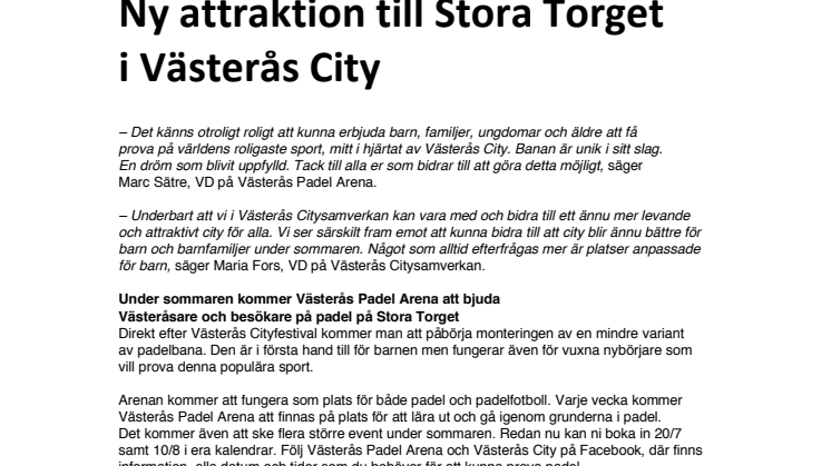 Ny attraktion till Stora Torget i Västerås City