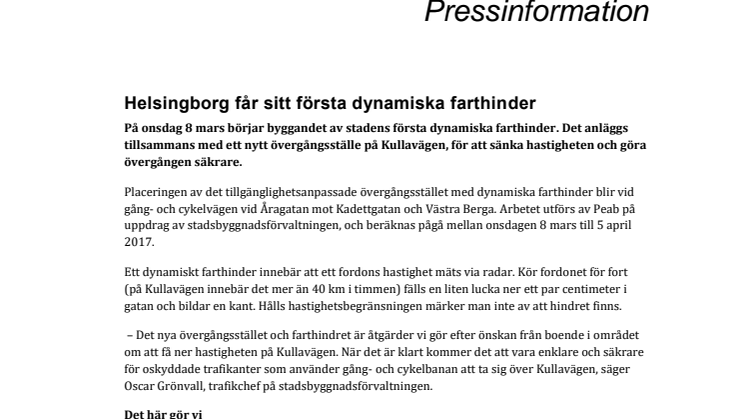 Helsingborg får sitt första dynamiska farthinder