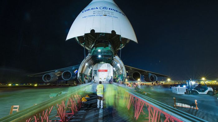 EUTELSAT 8 West B satellite lands in Kourou spaceport and preps for Ariane 5 launch on 20 August