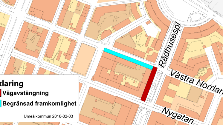 Rådhusesplanaden delvis stängd från 15 februari