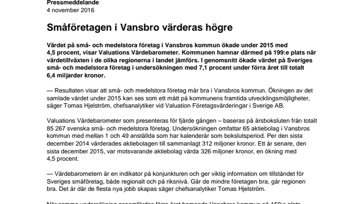 Värdebarometern 2015 Vansbros kommun