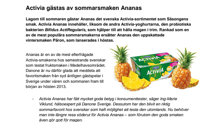Activia gästas av sommarsmaken Ananas 