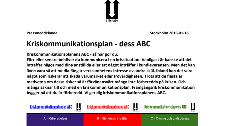 Kriskommunikationsplan - dess ABC 