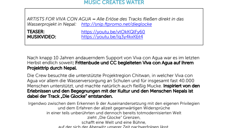  FRITTENBUDE & CC komponieren „Die Glocke“ in Nepal - Release am Weltwassertag 22. März
