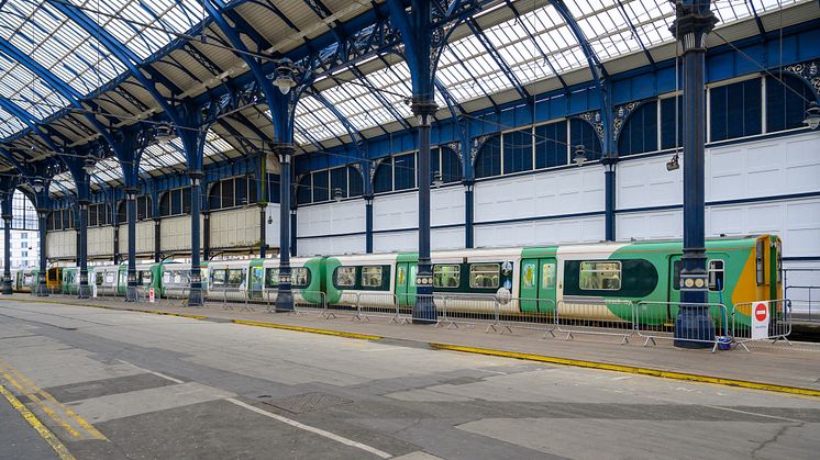 This Southern Class 313 Coastway train is stationed in platform 8 of Brighton station for Covid testing of staff