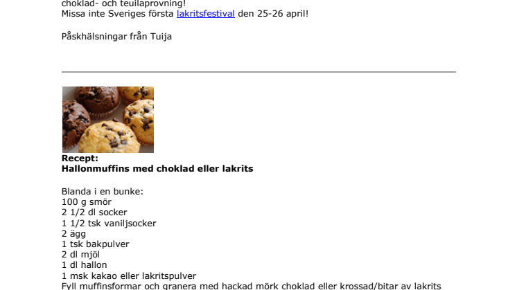 Nyhetsbrev påsken 2009 från Chokladbutiken.se & Lakritsbutiken.se