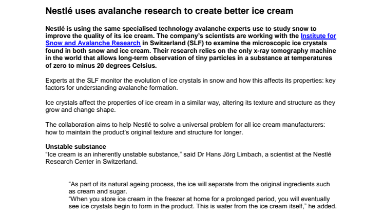 Nestlé uses avalanche research to create better ice cream
