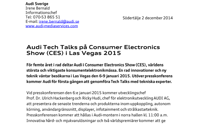 Audi Tech Talks på Consumer Electronics Show (CES) i Las Vegas 2015