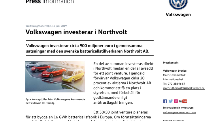 Volkswagen investerar i Northvolt