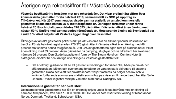 Återigen nya rekordsiffror för Västerås besöksnäring
