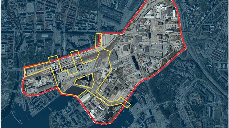 Deltagarna i tävlingen har fått fem stråk (gult) inom Mälarportsområdet att arbeta med. Uppdraget handlar om att göra stråken och området trevligt att besöka under den långa byggtiden av stadsdelen.