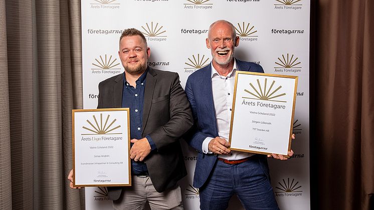 Jonas Andrén (till vänster) – Årets Unga Företagare och Jörgen Lillieroth – Årets Företagare i Västra Götaland 2022.