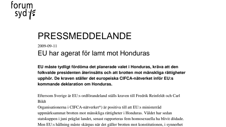 EU har agerat för lamt mot Honduras