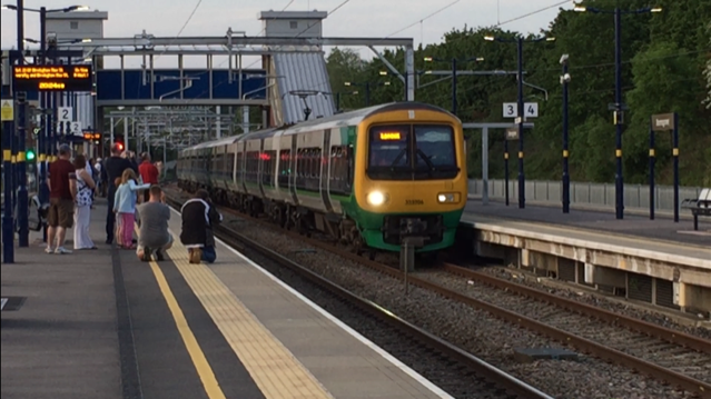 The first electric test train at Bromsgrove station