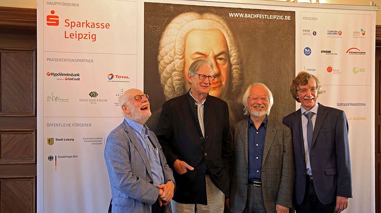 Bachfest Leipzig 2018 - die Bach-Interpreten freuen sich auf das Bachfest - Ton Koopman, Sir John Eliot Gardiner, Masaaki Suzuki, Gotthold Schwarz (v. l.)