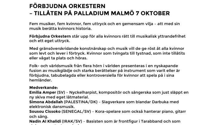 Förbjudna Orkestern – tillåten på Palladium Malmö 7 oktober